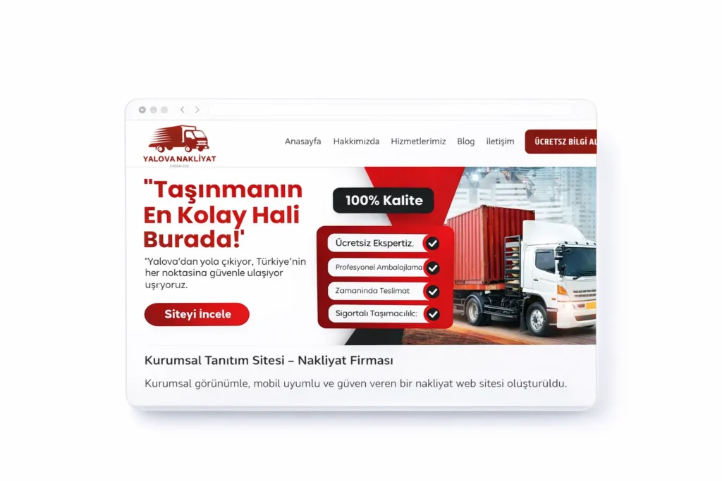 yalova nakliyat firması için hazırlanmış kurumsal tanıtım sitesi örneği