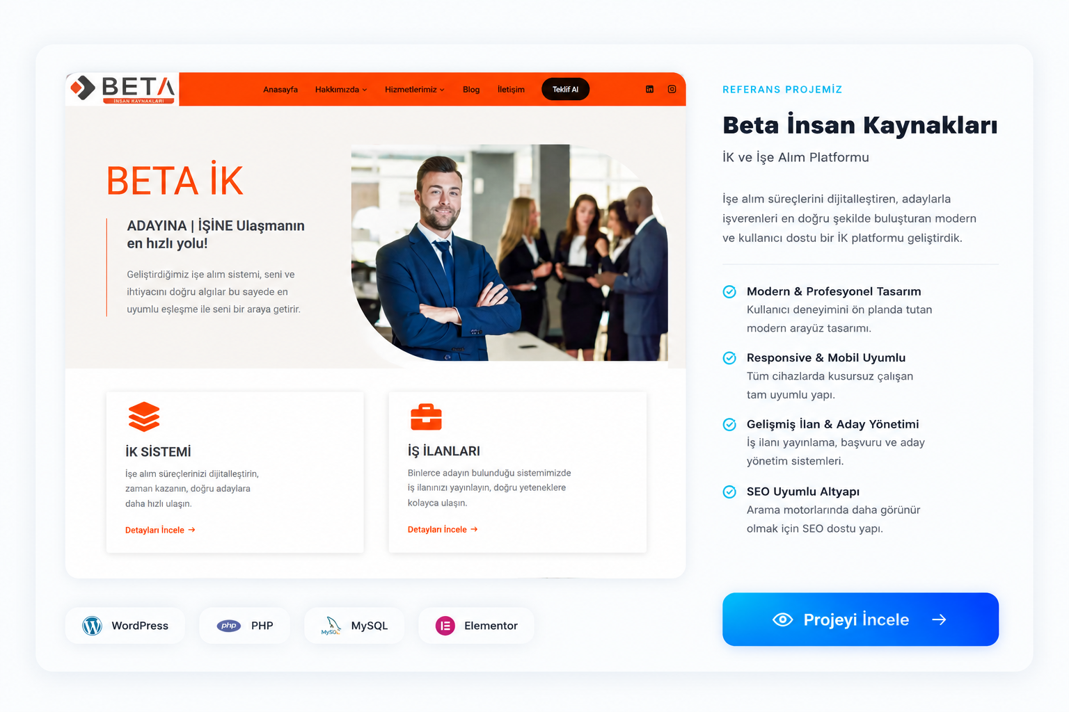 Beta İK insan kaynakları web tasarım referans projesi