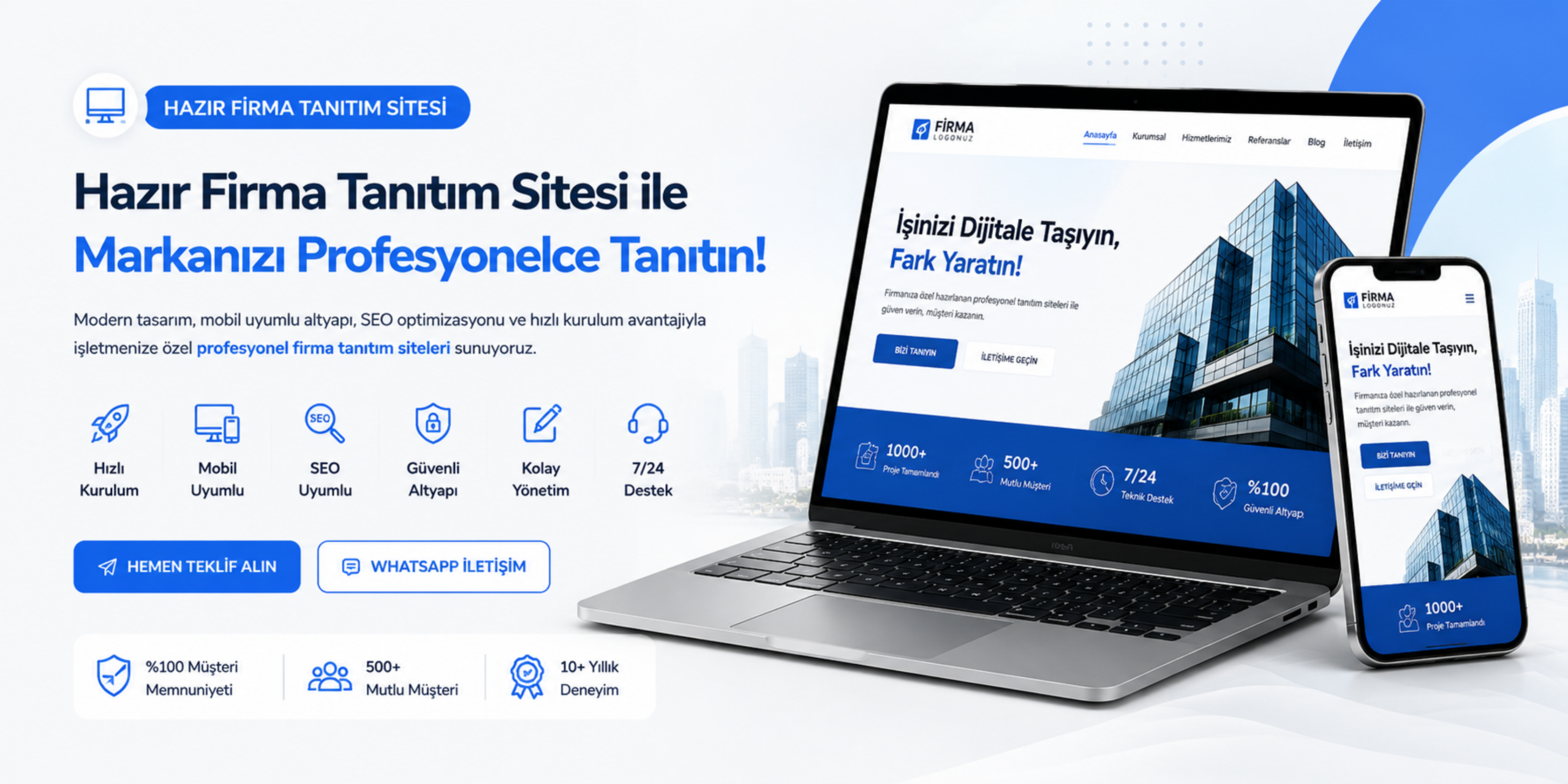 Hazır firma tanıtım sitesi, mobil uyumlu kurumsal web tasarım ve SEO uyumlu tanıtım sitesi banner görseli