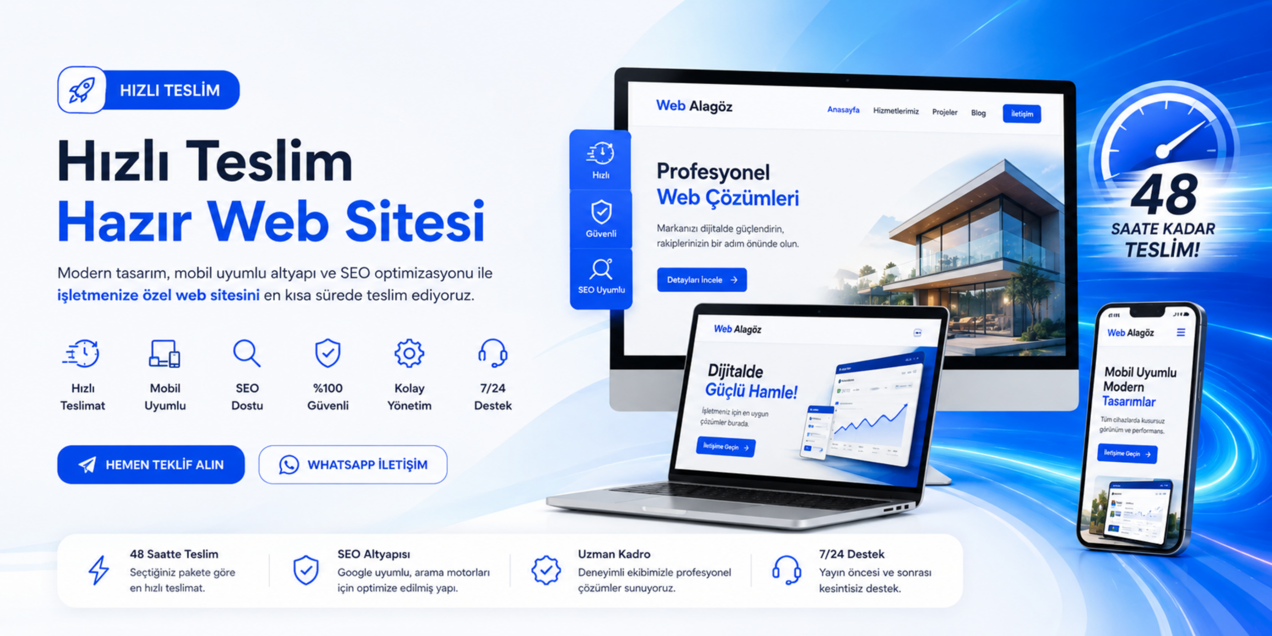 Hızlı teslim hazır web sitesi banner görseli