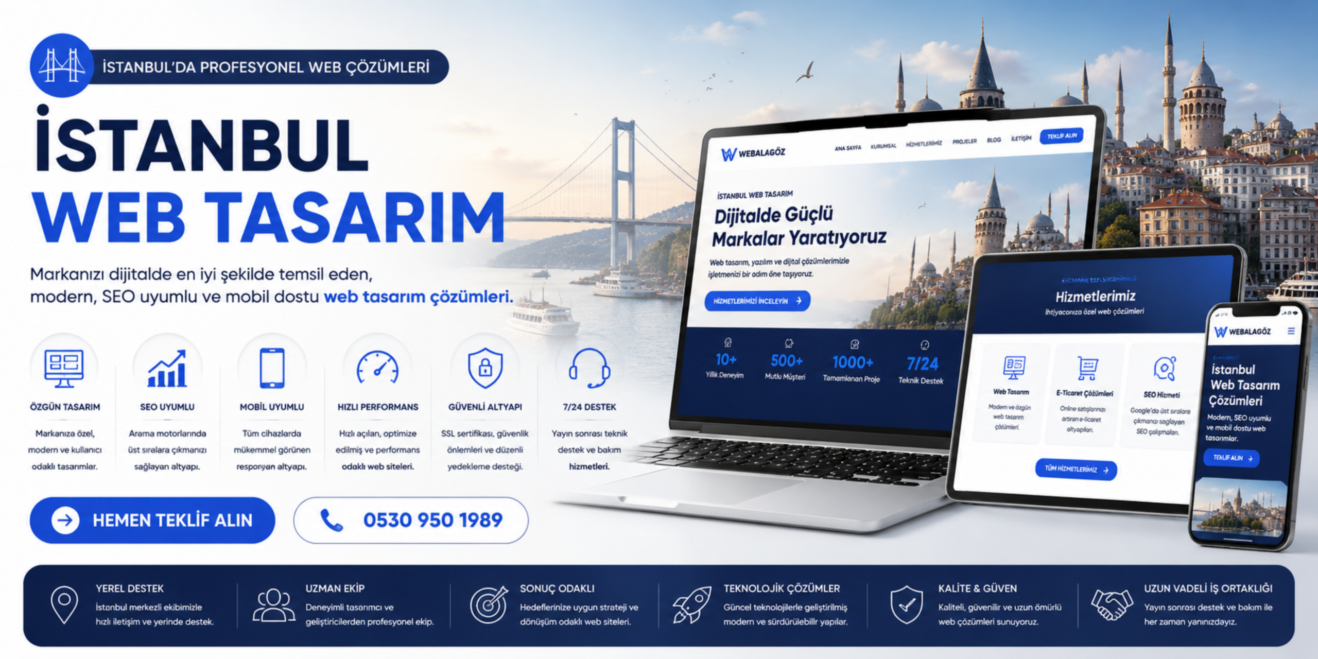 İstanbul web tasarım banner görseli, İstanbul merkezli modern web tasarım hizmetleri, SEO uyumlu internet sitesi ve mobil uyumlu dijital çözümleri anlatan profesyonel banner tasarımı