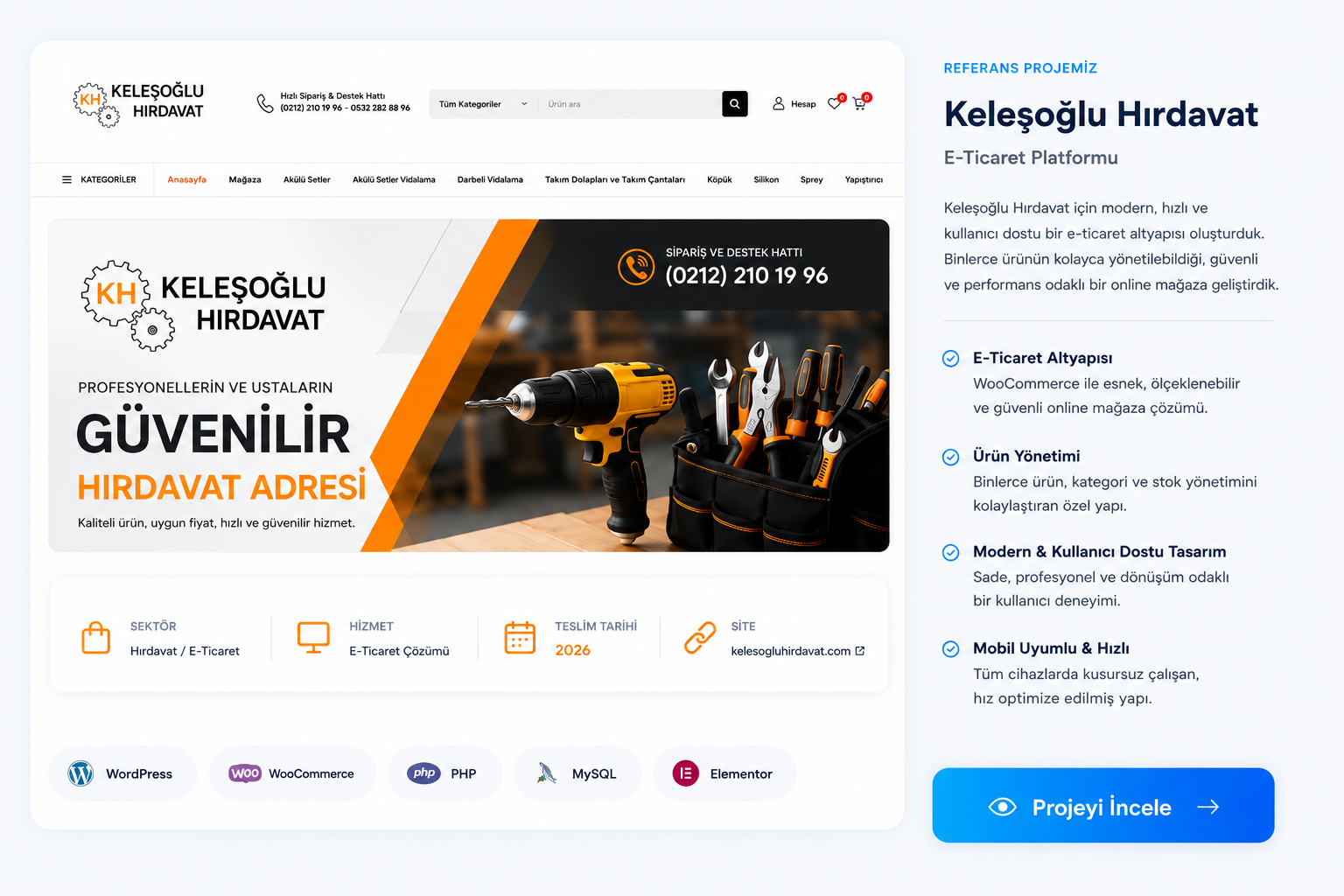 Keleşoğlu Hırdavat e-ticaret web tasarım referans projesi