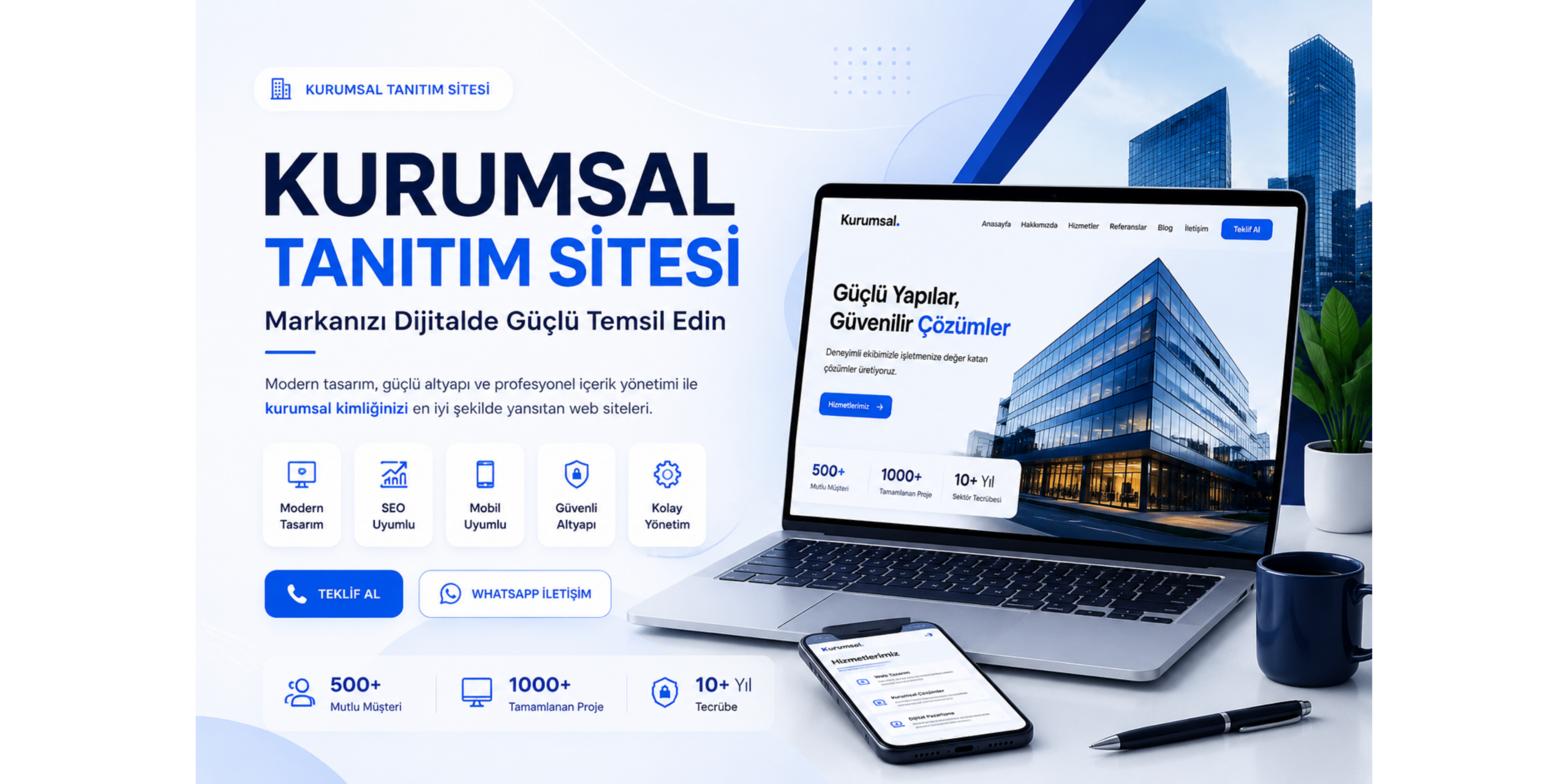 Kurumsal tanıtım sitesi hizmetleri için hazırlanmış modern ve profesyonel web tasarım banner görseli