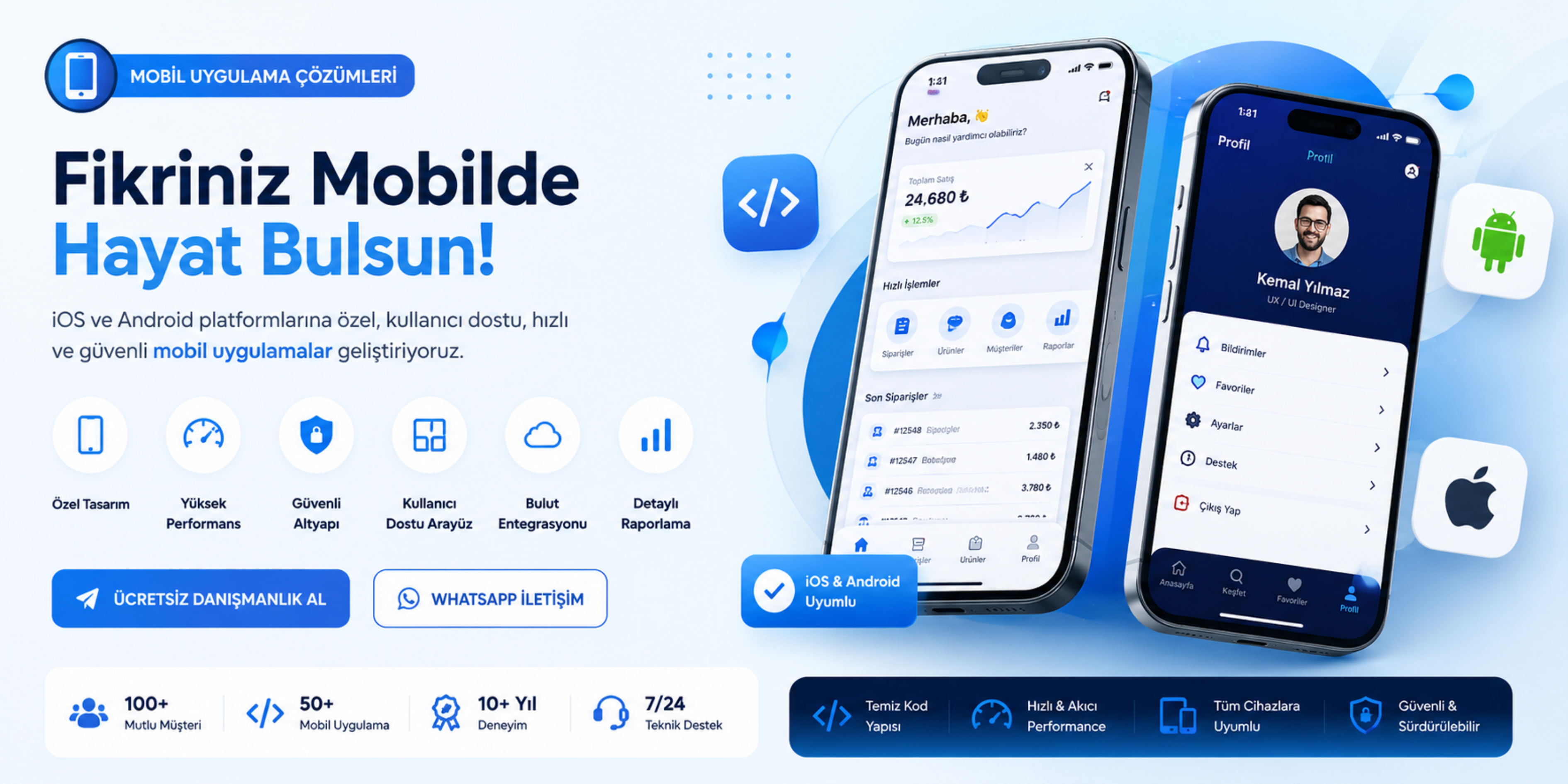 Mobil uygulama geliştirme ve iOS Android yazılım çözümleri banner görseli