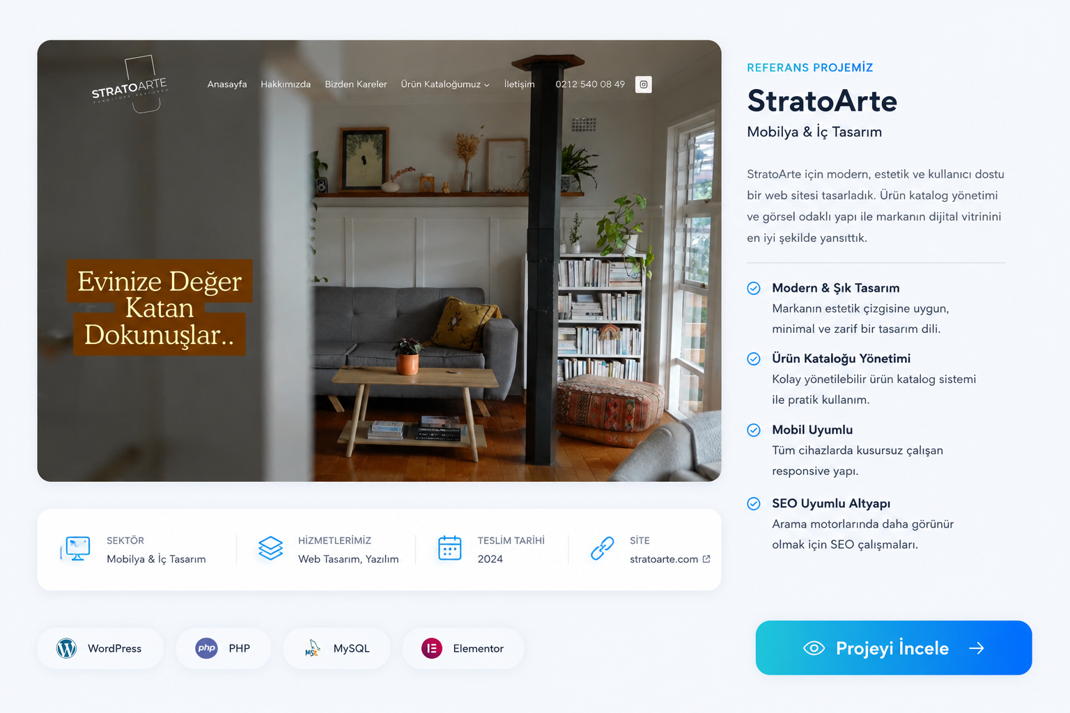 Stratoarte mobilya ve iç tasarım web tasarım referans projesi