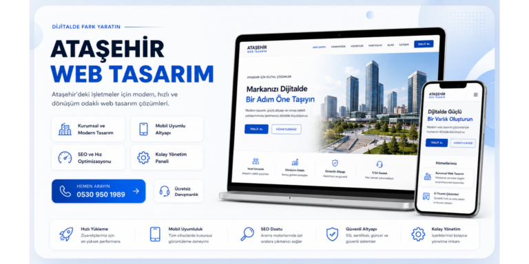 Ataşehir web tasarım hizmeti için modern, mobil uyumlu, hızlı ve SEO odaklı banner görseli