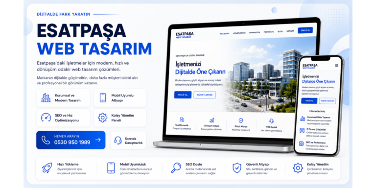 Esatpaşa web tasarım hizmeti için modern, mobil uyumlu, hızlı ve SEO odaklı banner görseli