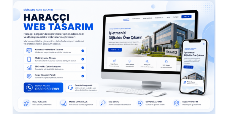 Haraççı web tasarım hizmeti için modern, mobil uyumlu ve SEO odaklı banner görseli